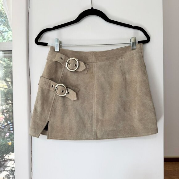Understated Leather Free People Suede Buckle Mini Skirt in Tan Brown Small - Picture 1 of 14